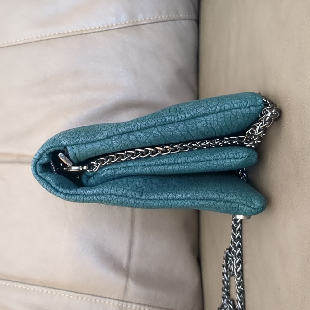 Street Level Crossbody Bag Tiffany Blue Crackle Double Chain Link Strap Crackle - Picture 14 of 17